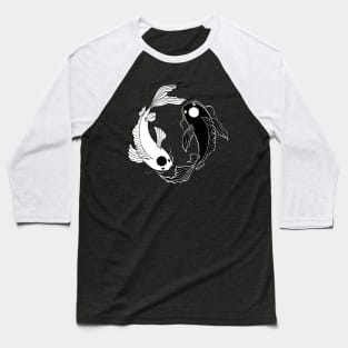 Koi Fish Ying Yang Black and White Baseball T-Shirt